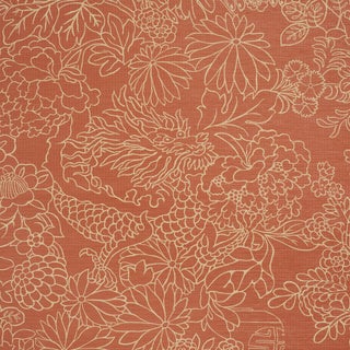 Schumacher Chiang Mai Dragon Silhouette Raffia Wallcovering In Terracotta For Sale