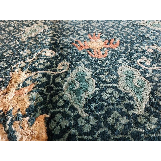 1980s Blue Dragon Vintage Silk Chinese Carpet 3' X 5 Knotted Pile Wool Rug For Sale - Image 4 of 9