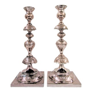 Antique Fraget N Plaque Sabbath Candlesticks 19th Century Judaica, a Pair For Sale