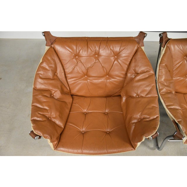 1970s Tormod Alnaes Leather Sling and Chrome Lounge Chairs - A Pair For Sale - Image 11 of 12