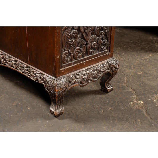 Hand-Carved Indonesian Floral Kneehole Desk For Sale - Image 10 of 16