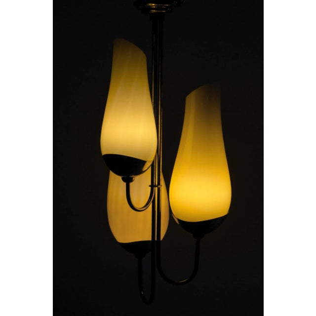 Mid-Century Modern Brass and Glass Chandelier by Gunnel Nyman & Paavo Tynell For Sale - Image 3 of 10