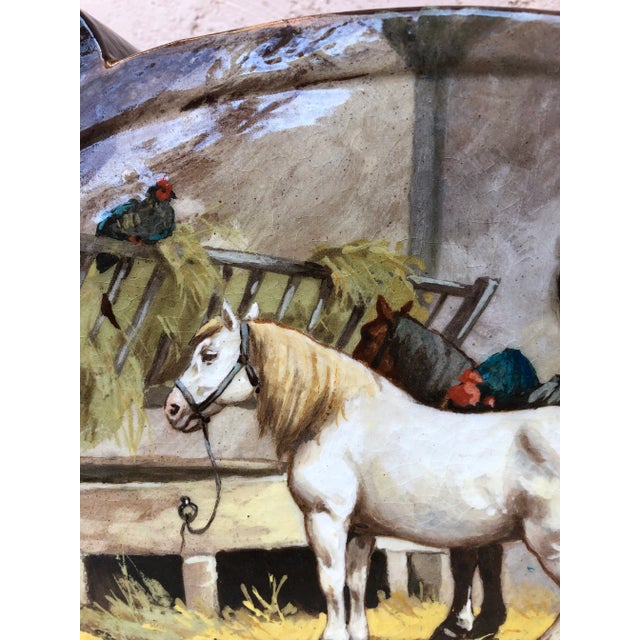 French Country Large 19th French Jardiniere With Horses & Barnyard Albert Lebarque For Sale - Image 3 of 11