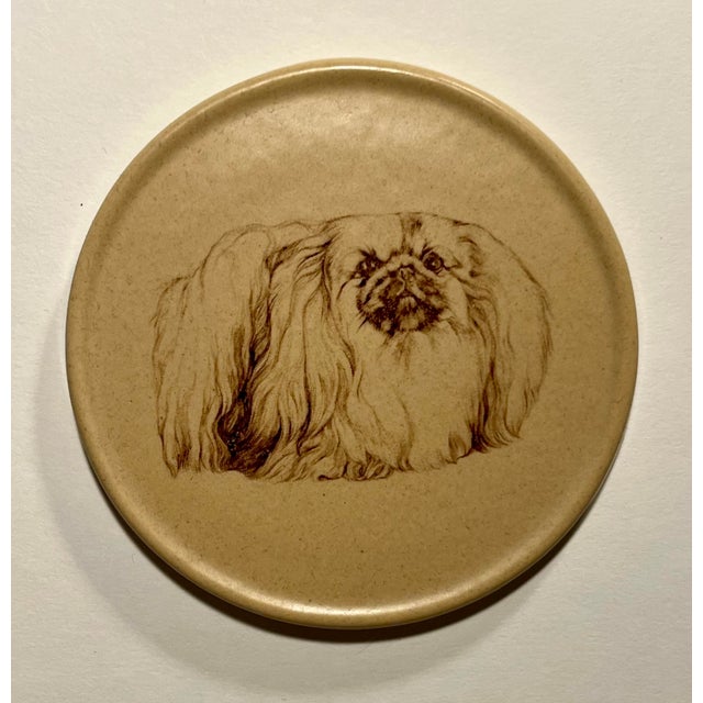 1970s Set of 4 Vintage Honiton Pottery England Round Ceramic Dogs Coasters For Sale - Image 5 of 8