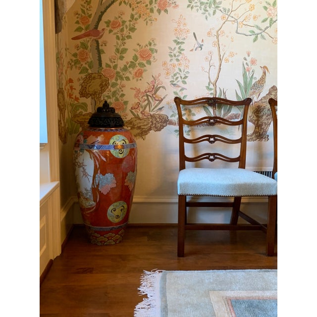 A nice pair of Large Japanese Kutani vases Late 19c early 20c Very rare to see them this size and a pair. Lovely orange...