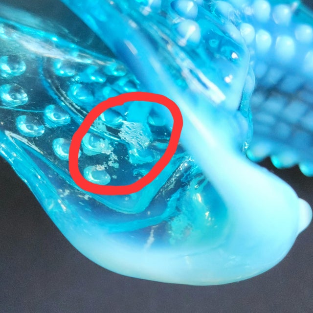 Fenton Art Glass Company Vintage Fenton Hobnail Cat Head Art Glass Slipper Shoe, Turquoise Aqua Opalescent For Sale - Image 4 of 8