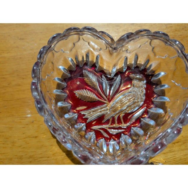 Vintage Hofbauer Byrdes Ruby Cut-to-Clear Crystal Heart Boxes - Pair For Sale - Image 15 of 15