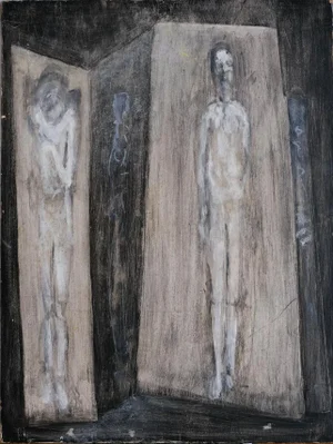 1960s Abstract Figurative Gouache Painting by Patricia K. Nicholson