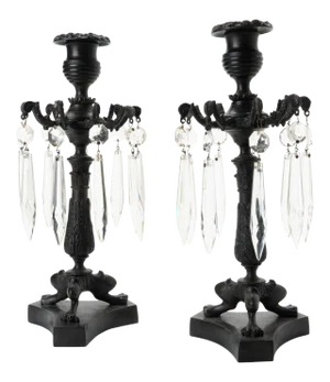 Early 19th Century English Cast Bronze Candle Sticks With Luster Rings - a Pair