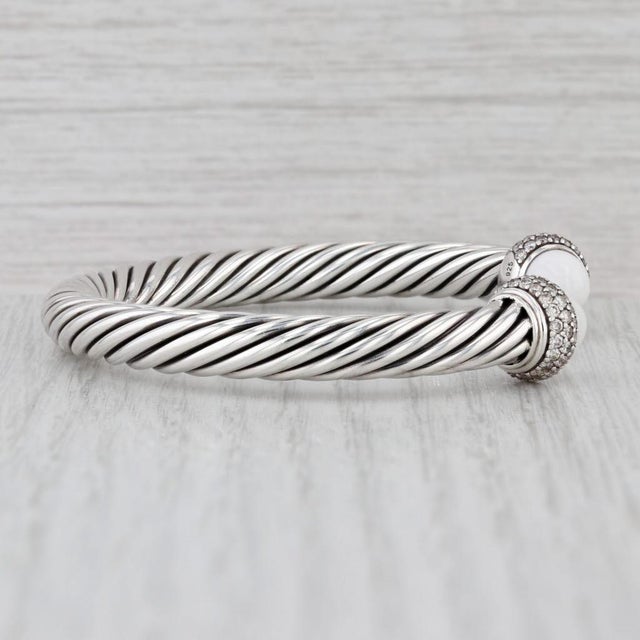 Modern Yurman 1.40ctw Diamond White Agate Cuff Bracelet W/ Pouch Sterling Silver 6.5" For Sale - Image 3 of 8