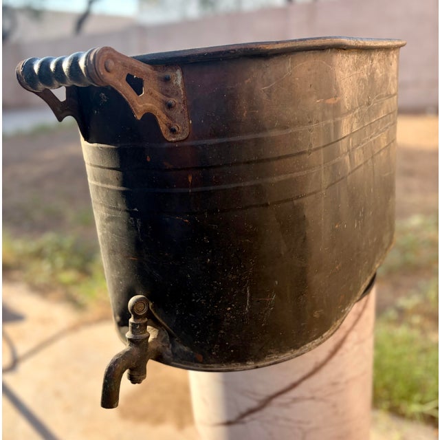 Large Revere Copper Antique French Boiler Wash Tub, Basin, Cook Pot, Firewood Vessel With Lid For Sale In Phoenix - Image 6 of 12