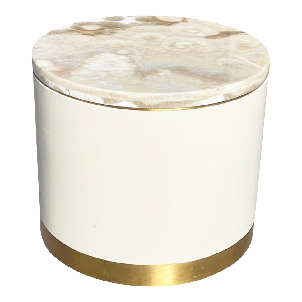 Gold White Lacquer And Marble Drum Table By Saniharto Chairish