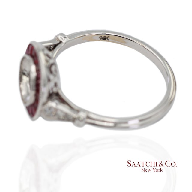 Metal 14k (585) White Gold Natural Brilliant Diamond Semi Mount Ruby Ring Size 7 For Sale - Image 7 of 10