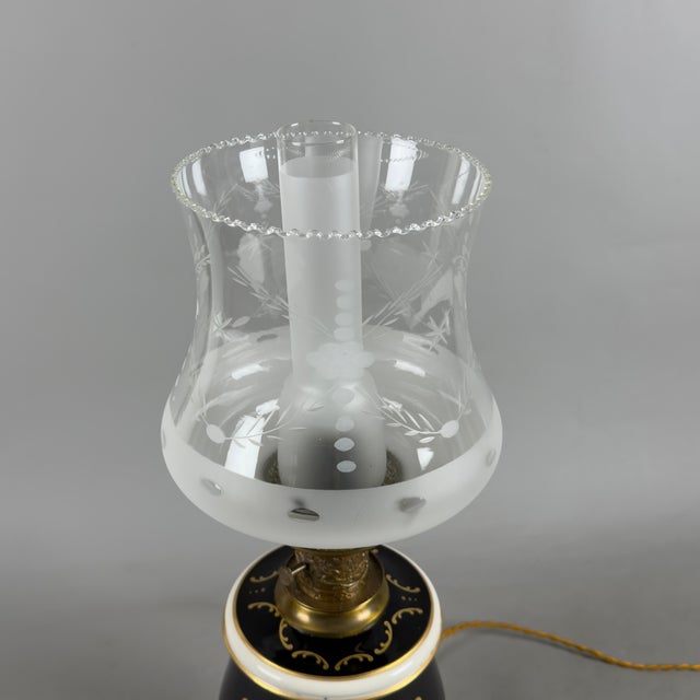 Vintage Porcelain, Brass and Glass Table Lamp from Limoges, France, 20th Century For Sale - Image 6 of 15