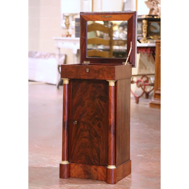 Wood 19th Century French Empire Marble Top Carved Walnut Vanity Cabinet With Mirror For Sale - Image 7 of 12