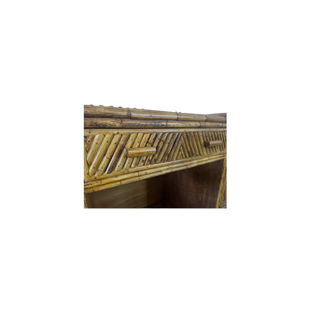 1970s Split Reed Bamboo Desk or Vanity Table With Mirror For Sale - Image 6 of 13