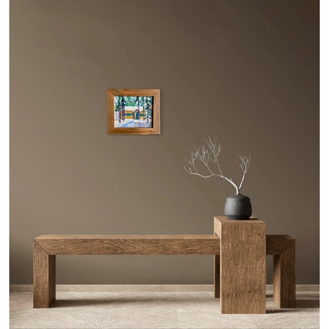 Wood Contemporary Tahoe Cabin Snowscape Original Oil Painting For Sale - Image 7 of 14