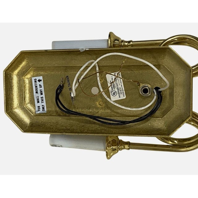 Vintage Brass Hunting Horn Double Candle Wall Sconce Equestrian Decor For Sale - Image 4 of 8