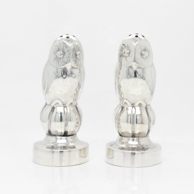 Georg Jensen Antique Georg Jensen Sterling Silver Owl Salt & Pepper Shakers Model No. 36a For Sale - Image 4 of 10