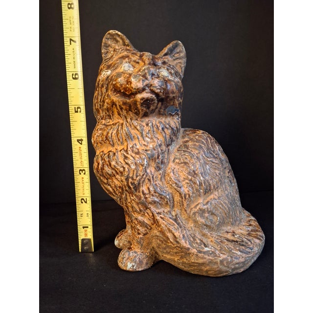 Antique Cast Iron Seated Cat Doorstop Vintage Orange Painted Feline Figure 4lb For Sale - Image 16 of 18