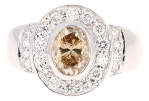 1.52 Carat Fancy Natural Champagne Diamond 14 Karat White Gold Ring, Size 7