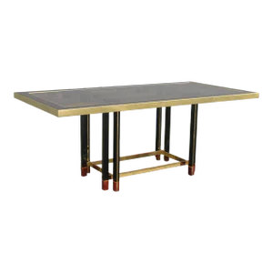 1950's Mid Century Modern Italian Designer "Roman Spa" Brass/ Macassar Ebony/ Bronze Toned Glass Dining Table