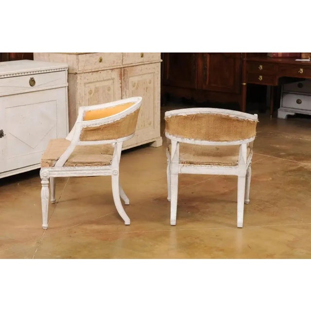 Gustavian (Swedish) Swedish Gustavian Style Painted Tub Chairs with Carved Campanula Friezes - A Pair For Sale - Image 3 of 13