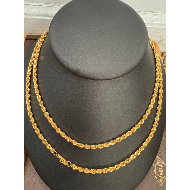 Vintage 14 Karat Yellow Gold 49.2 Gm, Rope Chain, 3.3 mm Necklace, 36 " Long For Sale - Image 10 of 18