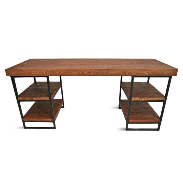 Farmhouse Reclaimed Wood & Iron Shelf Desk For Sale - Image 3 of 8