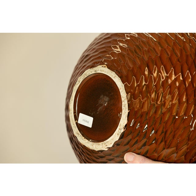 Large Handcrafted Ceramic Vase with Glossy Brown Honeycomb Texture For Sale - Image 13 of 18