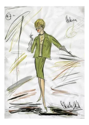 Print of Original Costume Sketch by Edith Head for Tippi Hedren "The Birds"