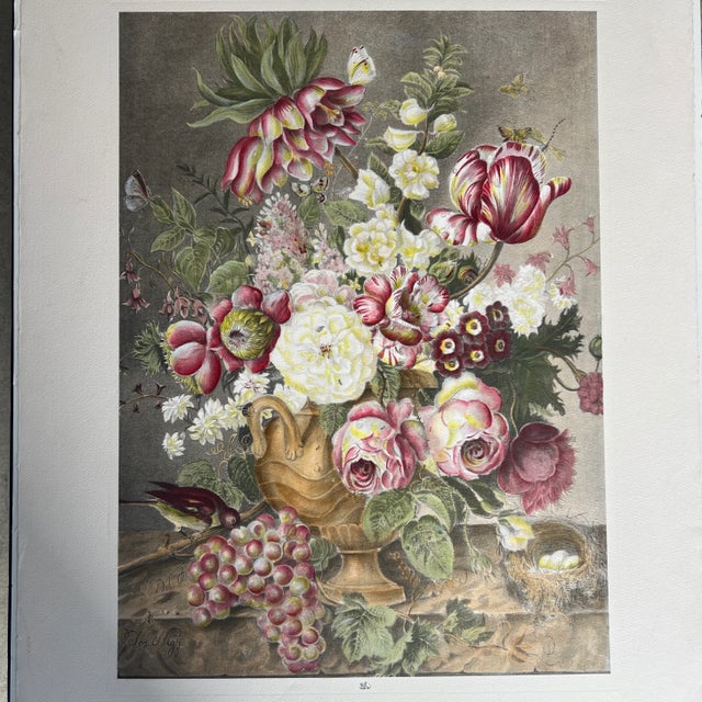 Unframed Chromolithograph print of a bouquet of flowers by Joseph Nigg Large scale chromolithograph of a floral still life...