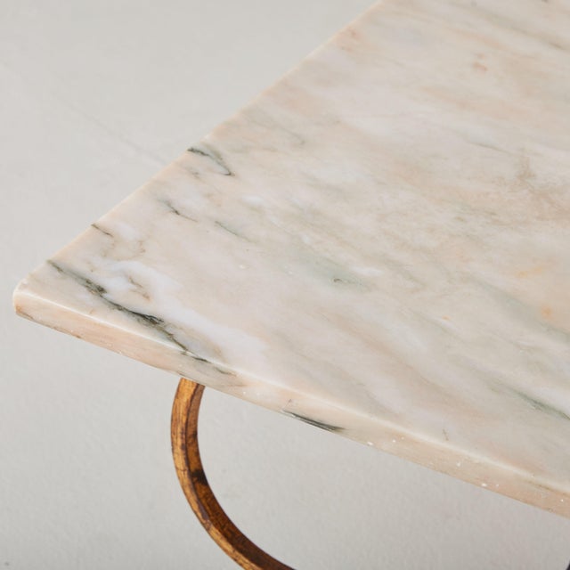 French Brass Base Coffee Table with Blush Marble Top, 1950s For Sale - Image 10 of 11