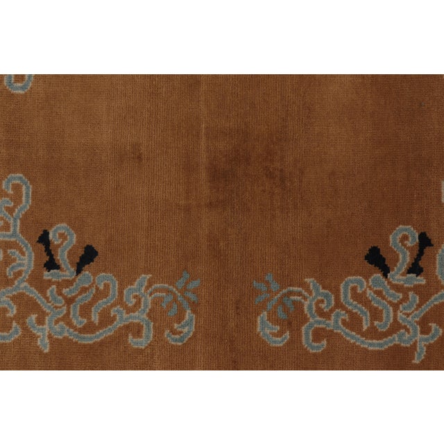 Rug & Kilim’s Chinese Art Deco Inspired Square Rug, Brown With Greek Key Border For Sale In New York - Image 6 of 8