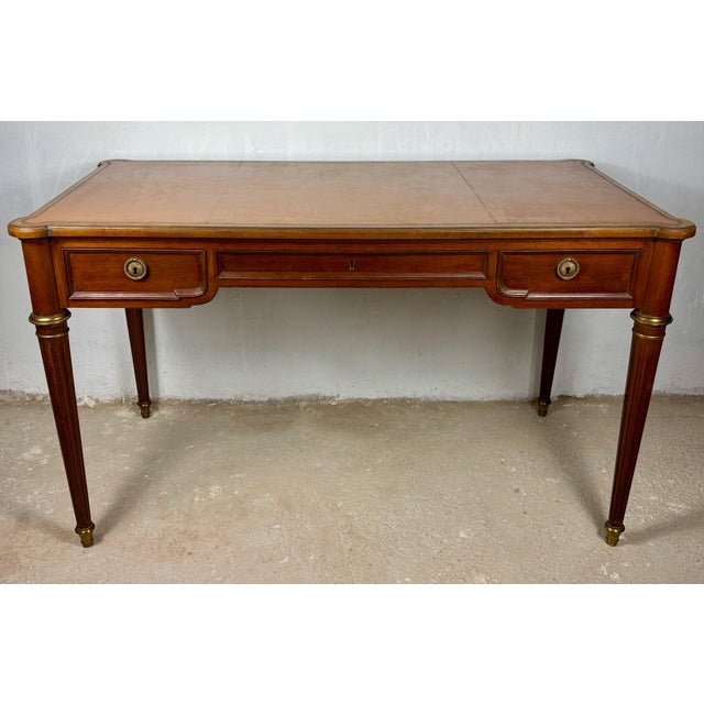 Elegant Early 20th Century Writing Desk With Brass Details and Three Drawers For Sale - Image 10 of 14