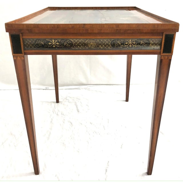 Black A Late 18th C. English Sheraton Satinwood & Kingwood Tea Table With Chinoiserie Top For Sale - Image 8 of 12
