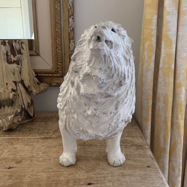 2000 - 2009 Signed White Glazed Pottery Lion Sculpture For Sale - Image 5 of 10