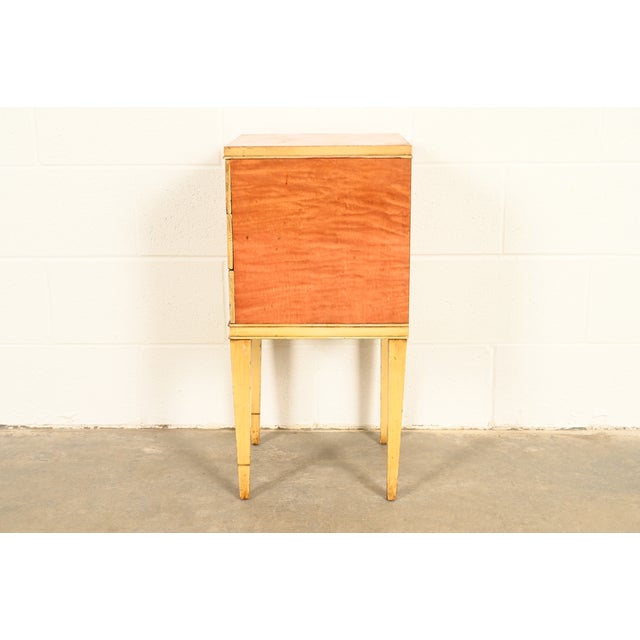 Romweber Style French Regency Louis XVI Burl Wood and Parcel Painted Three-Drawer Bedside Chest, Circa 1940s For Sale - Image 14 of 16