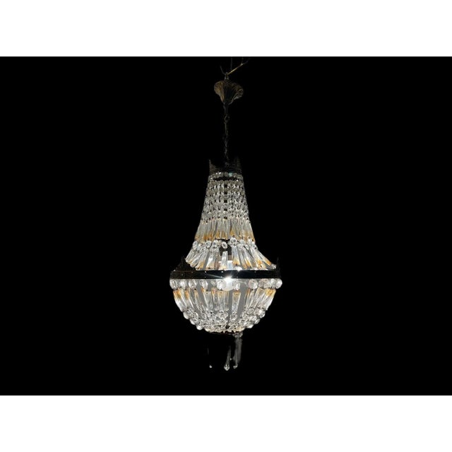 Vintage Bronze Crystal Basket Chandelier, 1960s For Sale - Image 4 of 12