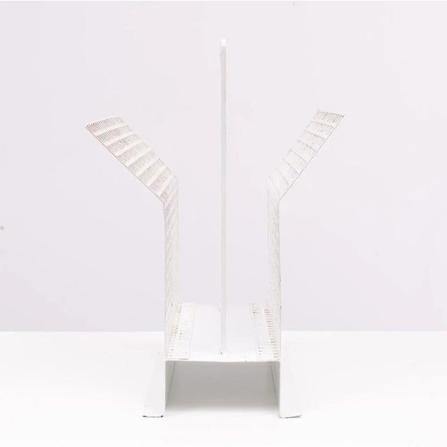 Mid-Century Modern Perforated Metal Newspaper Rack, France, 1965 For Sale - Image 3 of 8