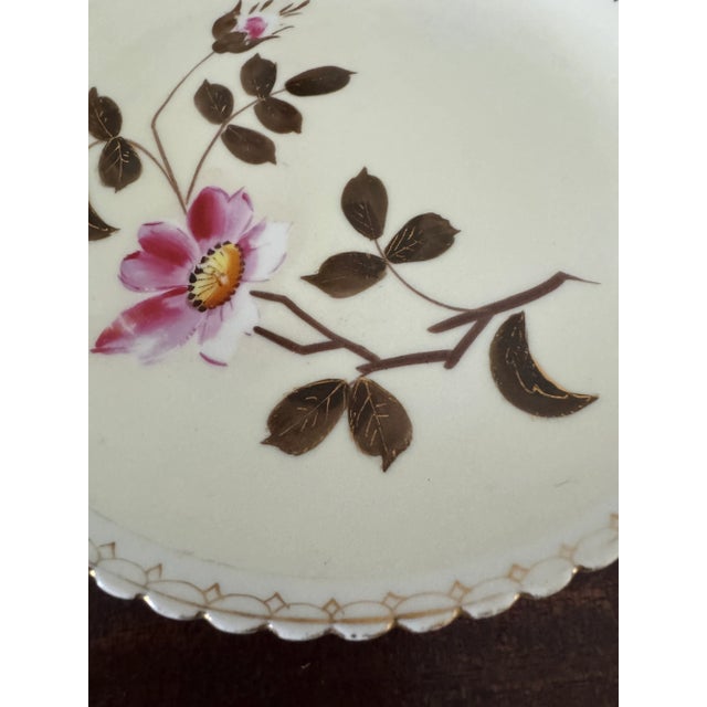 19th Century Pink Floral Cabinet Plates a Pair For Sale - Image 4 of 12