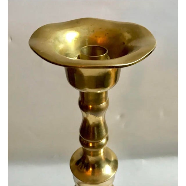 Mid-Century Japanese Buddhist Brass Temple Altar Candlestick Shokudai, 22" For Sale - Image 4 of 6