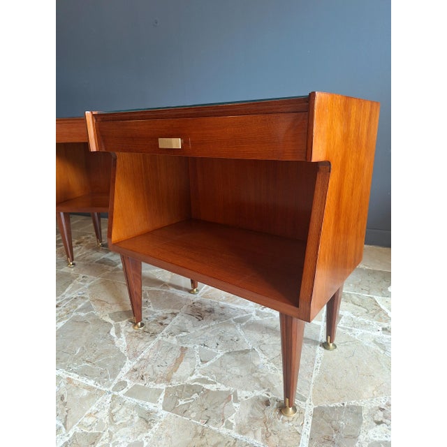 Black Vintage Italian Teak and Glass Bedside Tables, 1960s, Set of 2 For Sale - Image 8 of 11