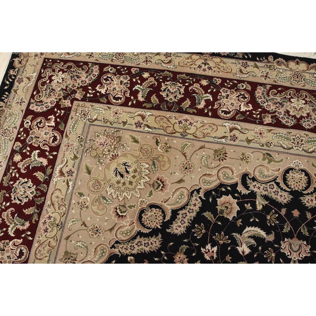 Textile Tabriz Rug 10’2” X 14′ Black Wool/Silk Traditional Hand-Knotted Carpet For Sale - Image 7 of 15