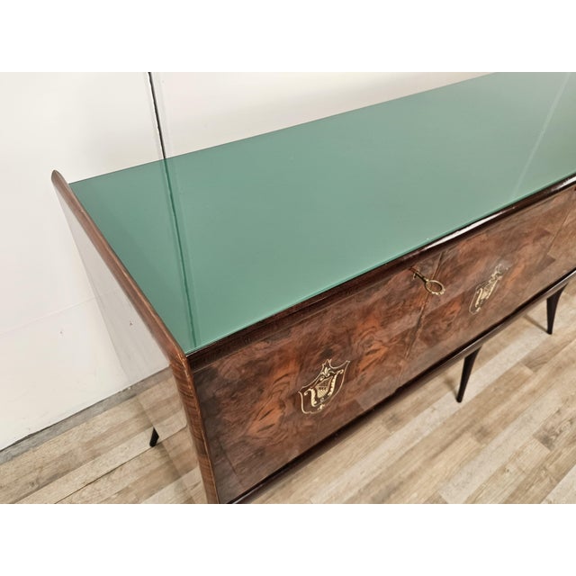 Mid-Century Mahogany Sideboard with Teal Glass and Compartments with Drawers, 1950s For Sale - Image 4 of 18