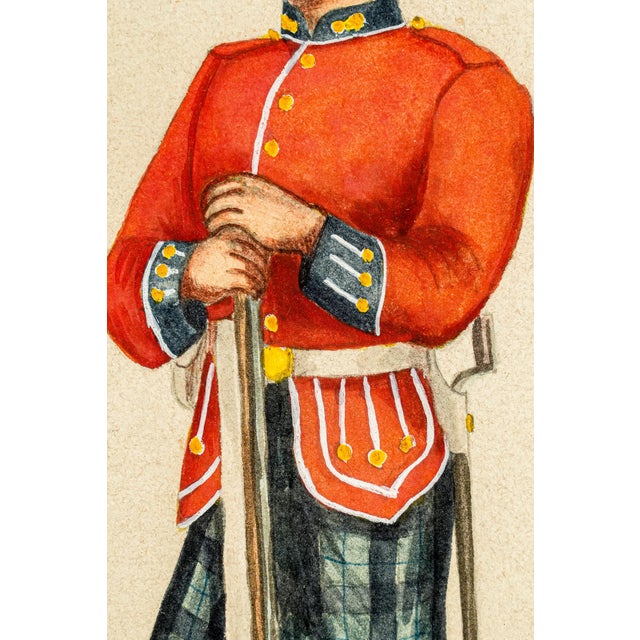Scottish Highland Soldier Watercolor Painting Antique British Military Portrait 19th Century Regimental Art Militaria For Sale - Image 4 of 9