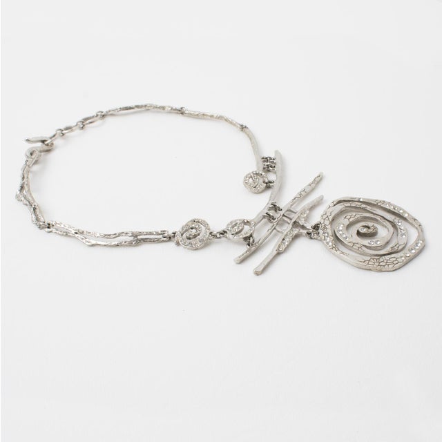 Christian Lacroix Christian Lacroix Paris Silvered Necklace With Jeweled Brutalist Medallion For Sale - Image 4 of 13