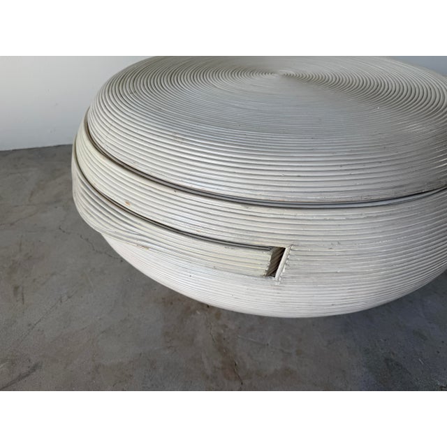 Wood Vintage Gabriella Crespi Style Swivel Top Pencil Reed Rattan Round Coffee Cocktail Table For Sale - Image 7 of 17