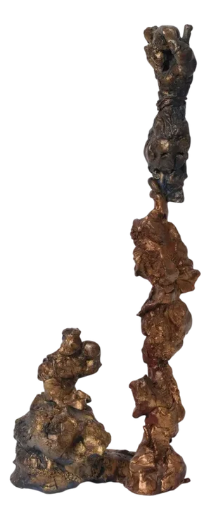 French Artist, Group of Female Figures, 20th Century, Sculpture in Gold Bronze with a Red and Blue Patina