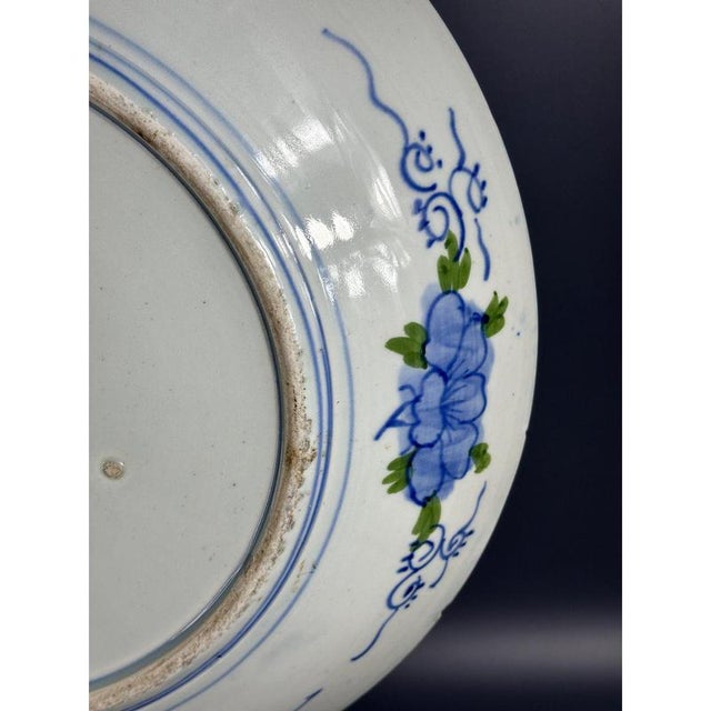 Blue Large Japanese Hand-Painted Blue and White Dish, 19th Century For Sale - Image 8 of 11